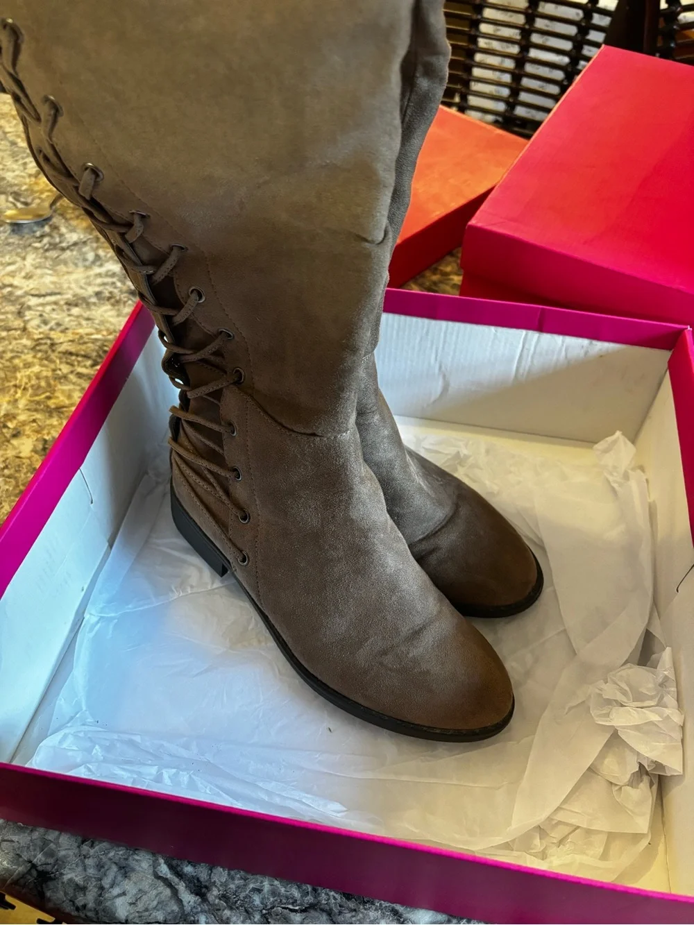Women's Tall Lace-Up Knee Boot in Taupe